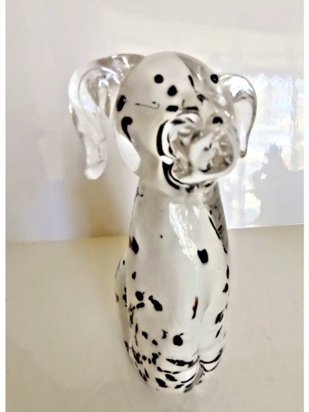 Dalmatian Dog Figurine Paperweight by Fifth Avenue Crystal Art Glass Black White